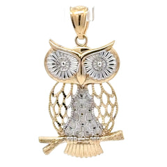 9ct Yellow Gold Two-Tone Filigree Owl Pendant