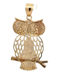 9ct Yellow Gold Two-Tone Filigree Owl Pendant