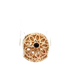 14ct Yellow Gold Floral Filigree Charm with Black Stone