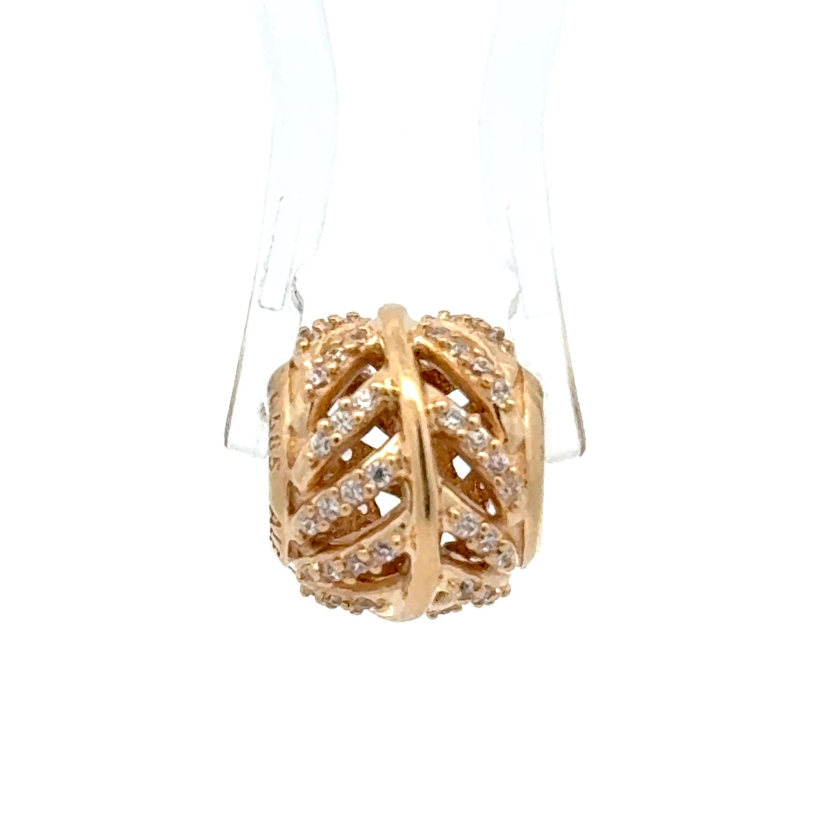 14ct Pandora Yellow Gold Cubic Zirconia Openwork Leaf Pendant