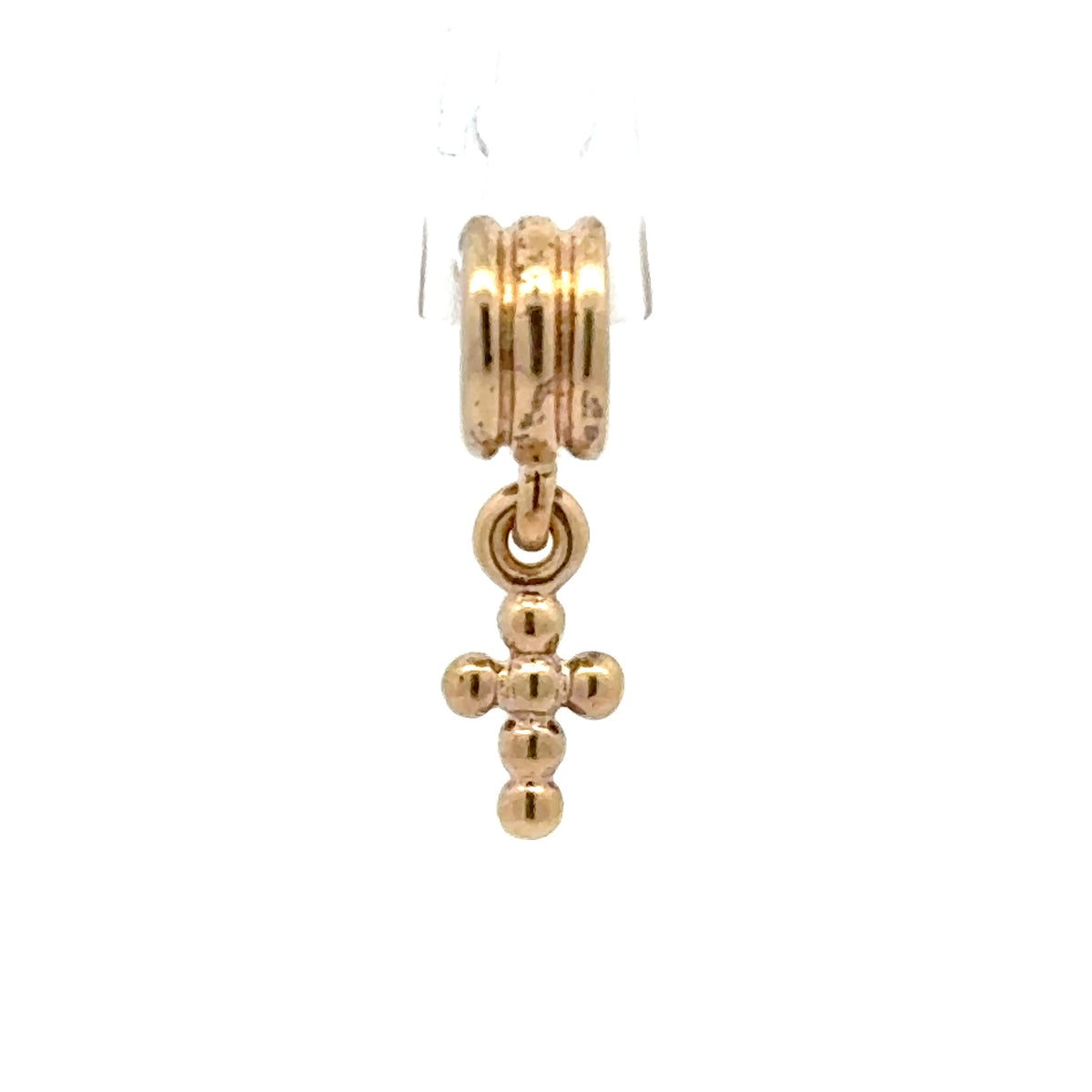 14ct Pandora Yellow Gold Beaded Cross Dangle Charm