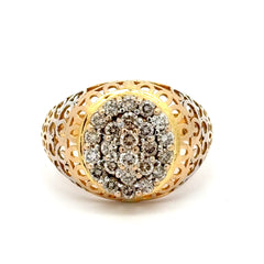 18ct Yellow Gold Diamond Cluster Cocktail Ring with Filigree Band