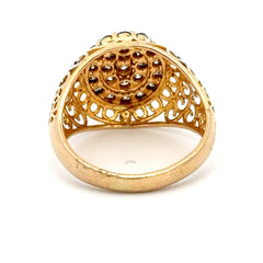 18ct Yellow Gold Diamond Cluster Cocktail Ring with Filigree Band