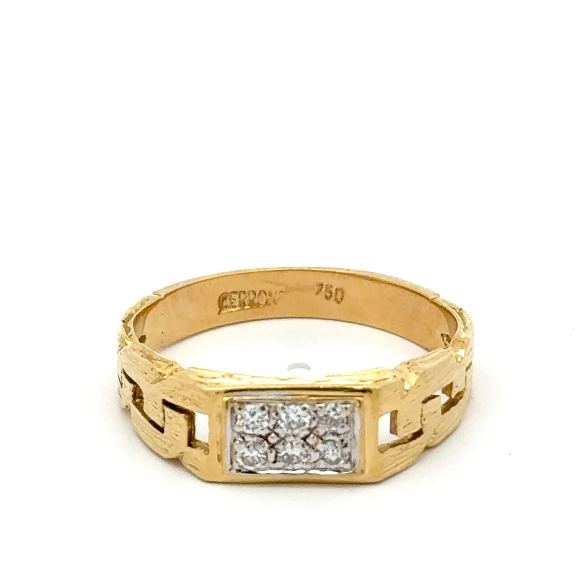 18ct Textured Yellow Gold Diamond Cluster Signet Ring