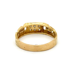 18ct Textured Yellow Gold Diamond Cluster Signet Ring
