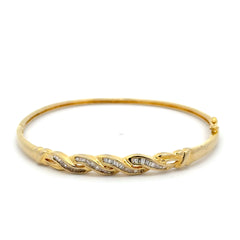 10ct Yellow Gold Twisted Baguette Diamond Bangle