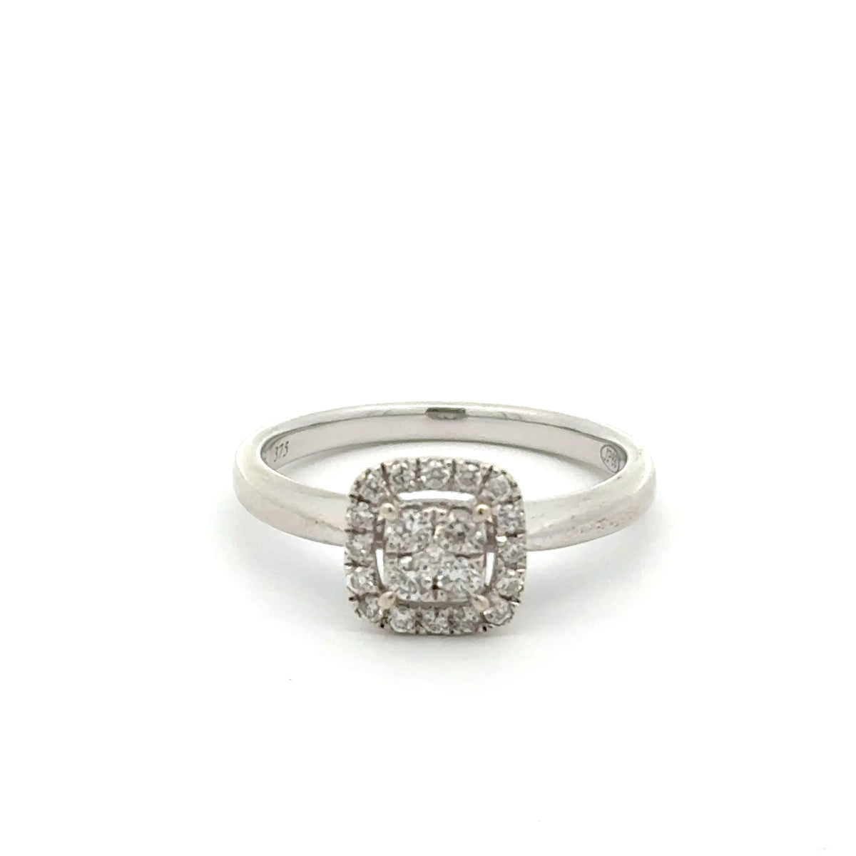 9ct White Gold Diamond Cluster Halo Ring