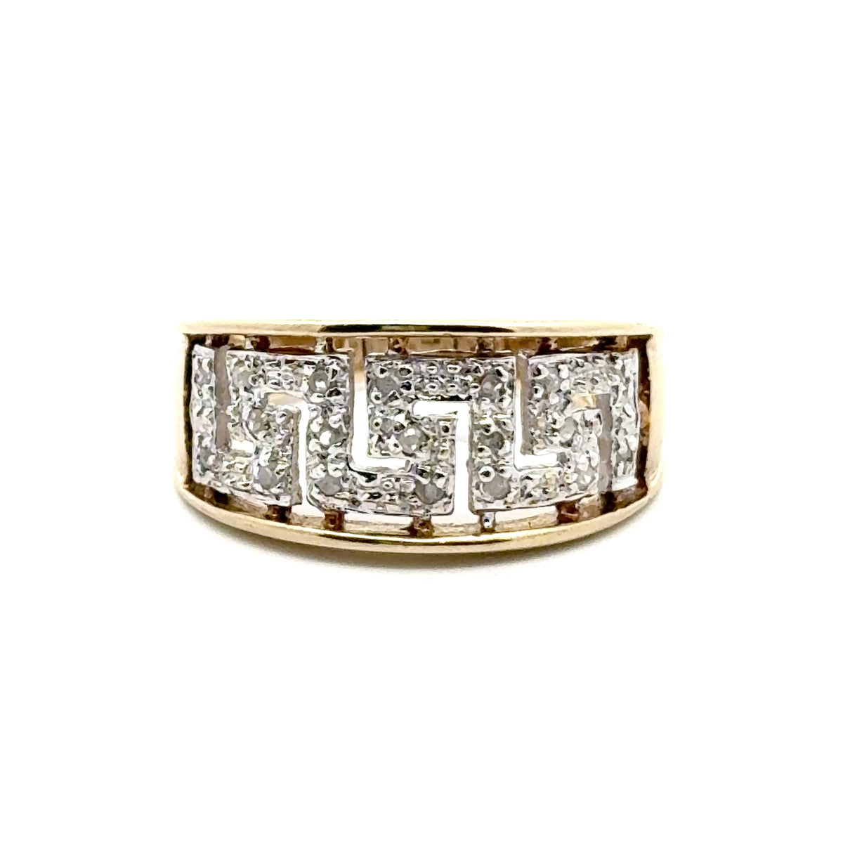 9ct Yellow Gold Diamond Greek Key Openwork Ring