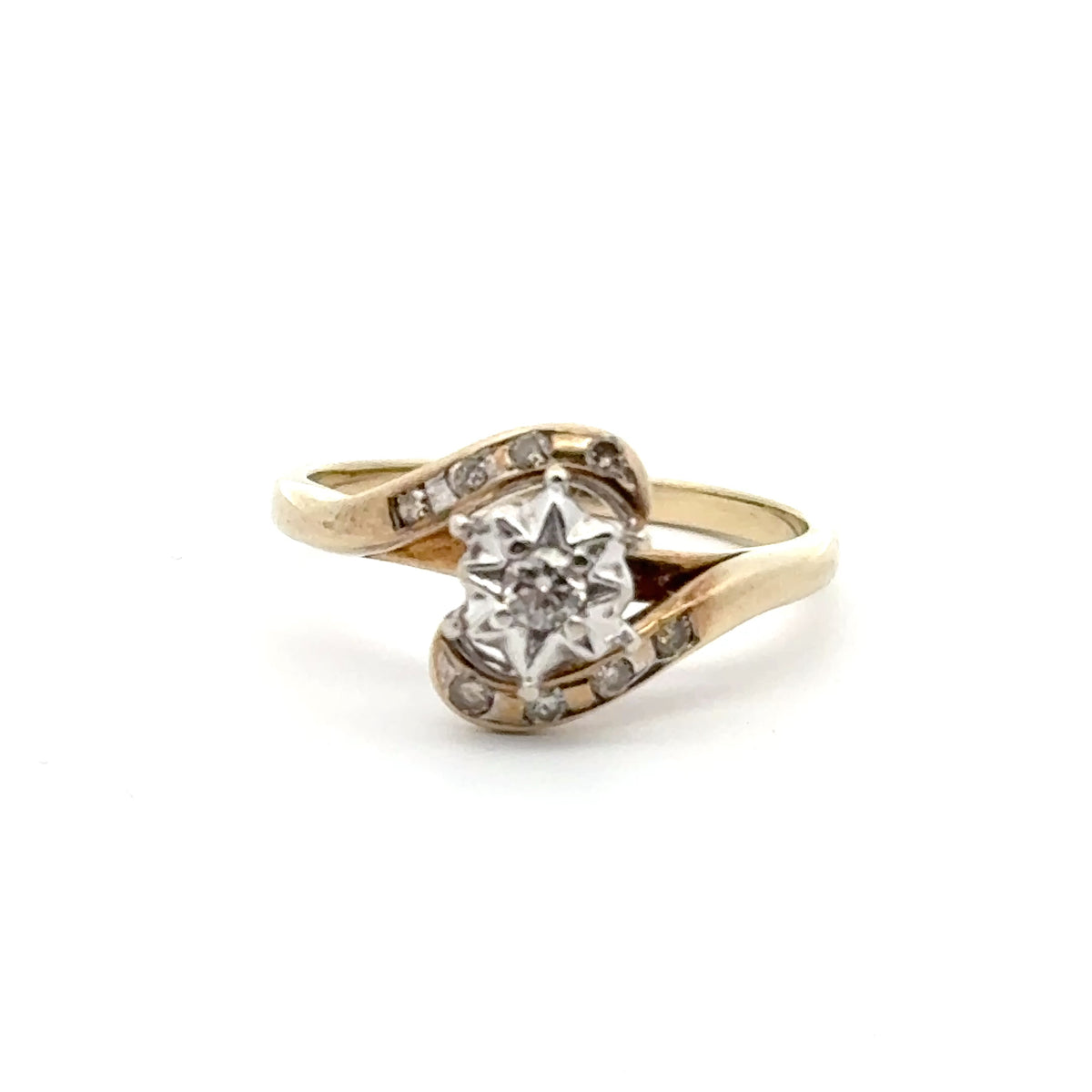 9ct Yellow Gold Diamond Bypass Cocktail Ring