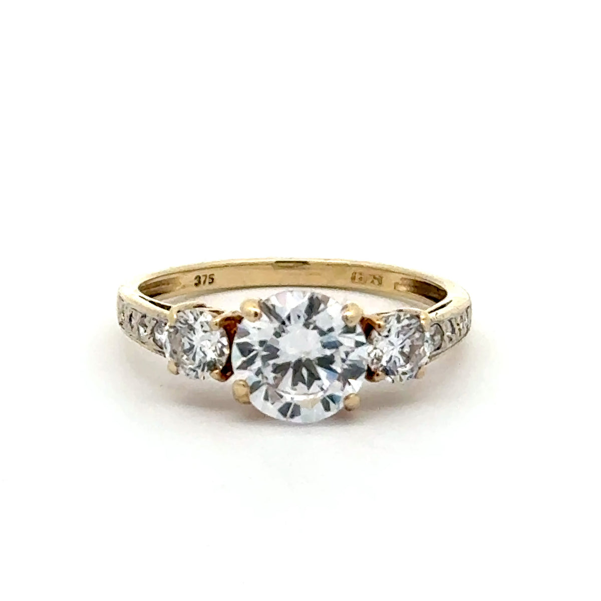 9ct Yellow Gold Round Cubic Zirconia Three-Stone Ring