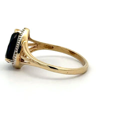 9ct Yellow Gold Pear-Cut Deep Blue Stone Halo Ring