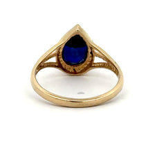 9ct Yellow Gold Pear-Cut Deep Blue Stone Halo Ring