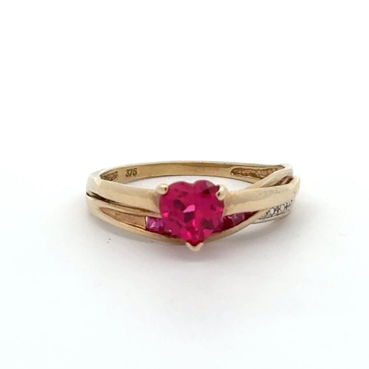 9ct Yellow Gold Heart-Shaped Red Multi-Stone Ring
