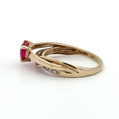 9ct Yellow Gold Heart-Shaped Red Multi-Stone Ring