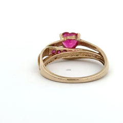 9ct Yellow Gold Heart-Shaped Red Multi-Stone Ring