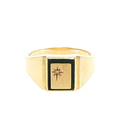 9ct Yellow Gold Onyx and Diamond Starburst Signet Ring
