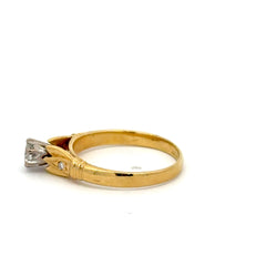 18ct Yellow Gold Diamond Solitaire Ring with Textured Shoulders