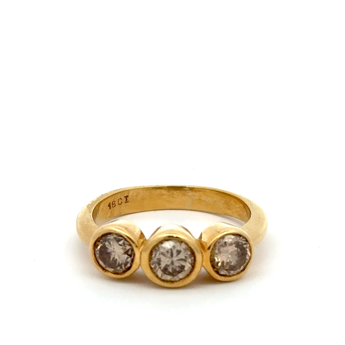 18ct Yellow Gold Three-Stone Bezel Diamond Ring - Valued at $6,000!