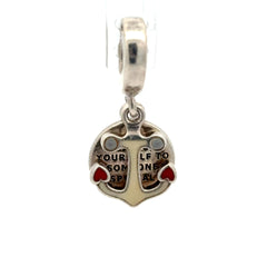 Pandora Silver Anchor Dangle Charm with Red Enamel Hearts