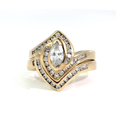 9ct Yellow Gold Marquise Cubic Zirconia Bypass Bridal Ring Set