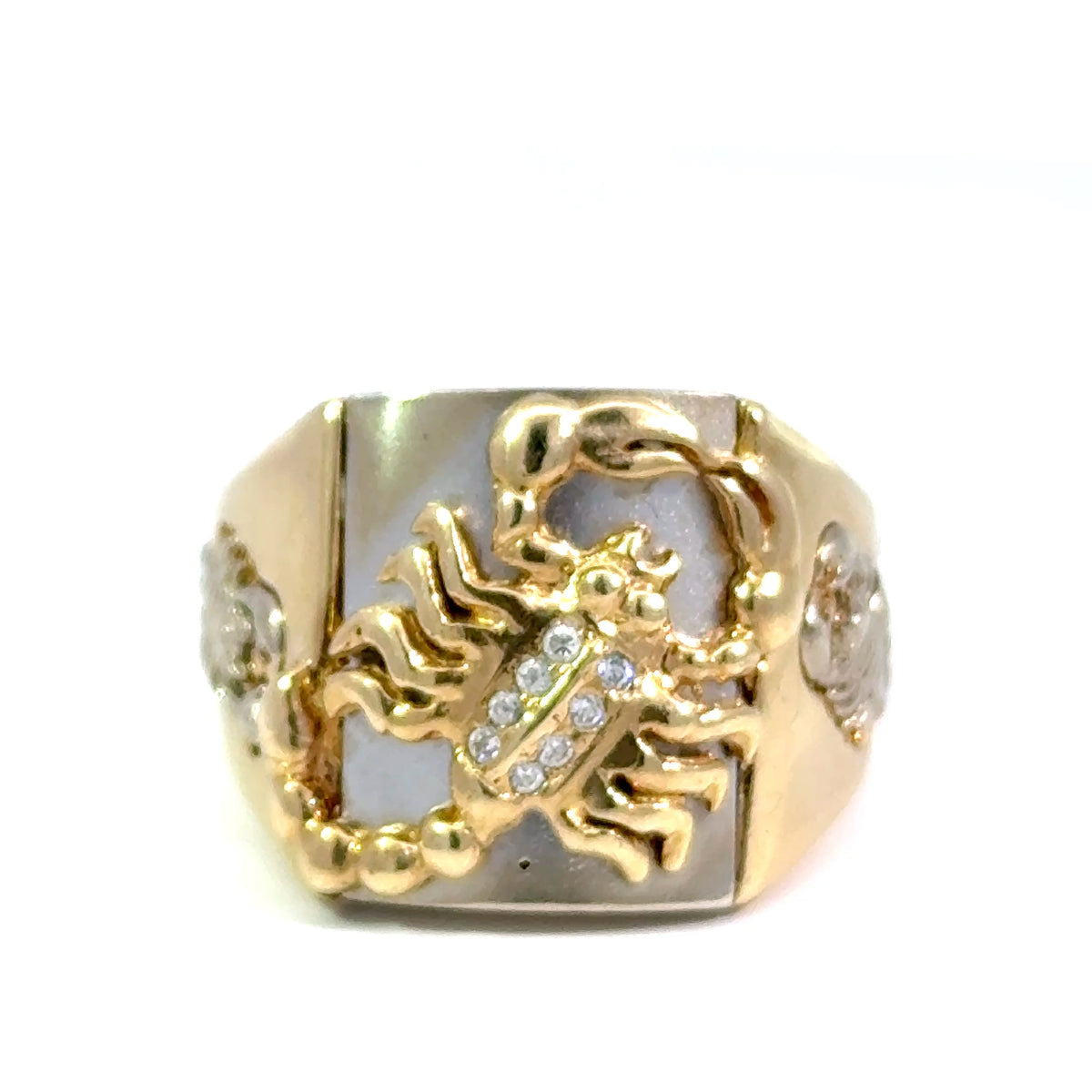 9ct Yellow Gold Cubic Zirconia Scorpion Motif Signet Ring
