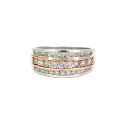 10ct White Gold Three-Row Diamond Band Ring