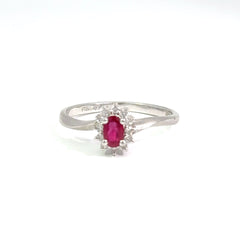 Platinum Red Stone Halo Cocktail Ring