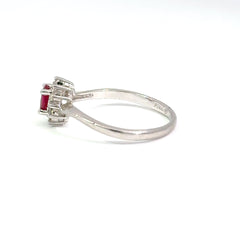 Platinum Red Stone Halo Cocktail Ring