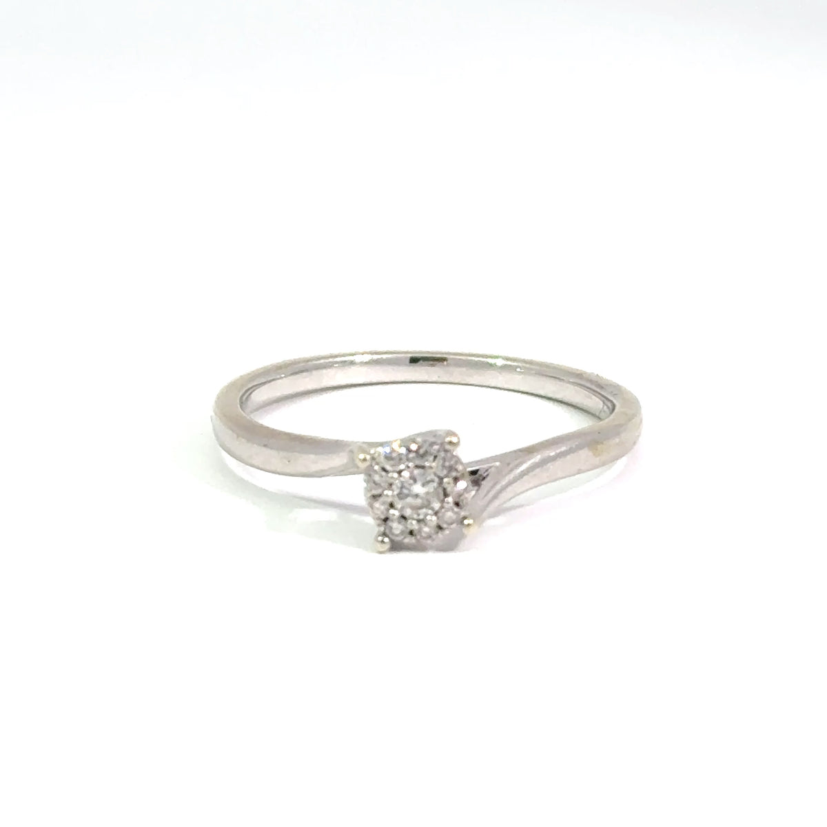 9ct White Gold Diamond Cluster Twist Ring