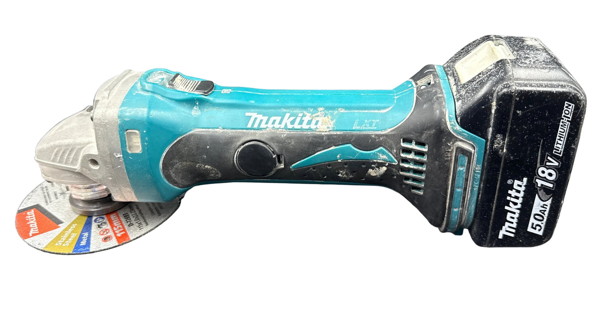 Makita - 18V Mobile 115mm Slide Switch Angle Grinder with 5.0Ah Battery - DGA452