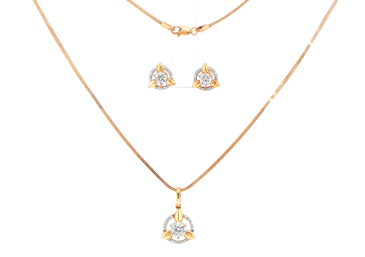 18ct Rose Gold Diamond Leaf Halo Necklace and Earring Set