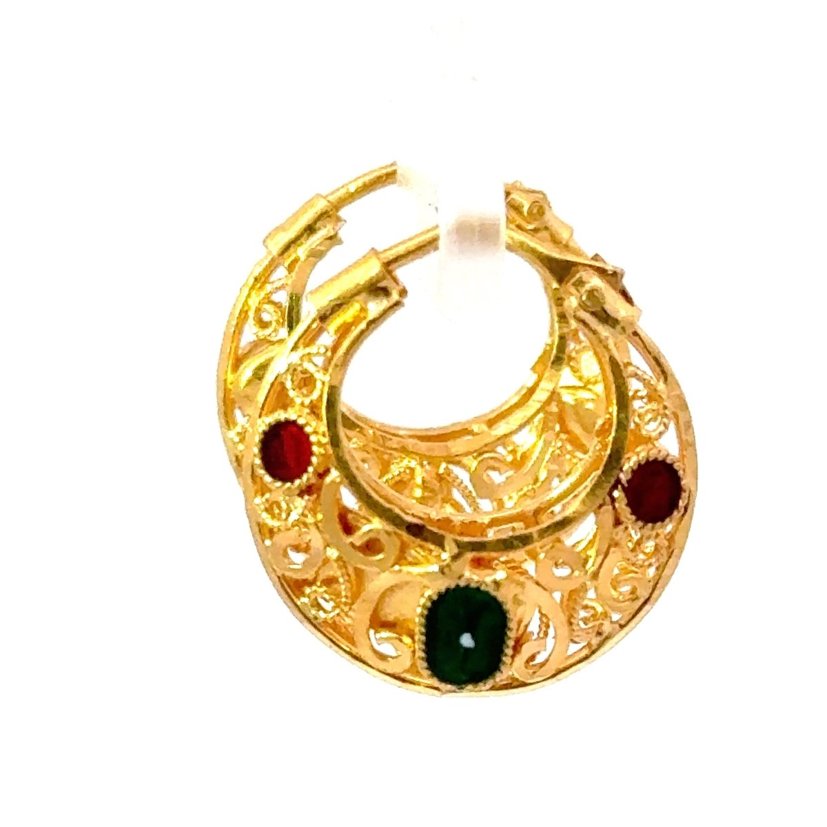 22ct Ornate Filigree Yellow Gold Ruby Hoop Earrings - Mega Cash Sydney