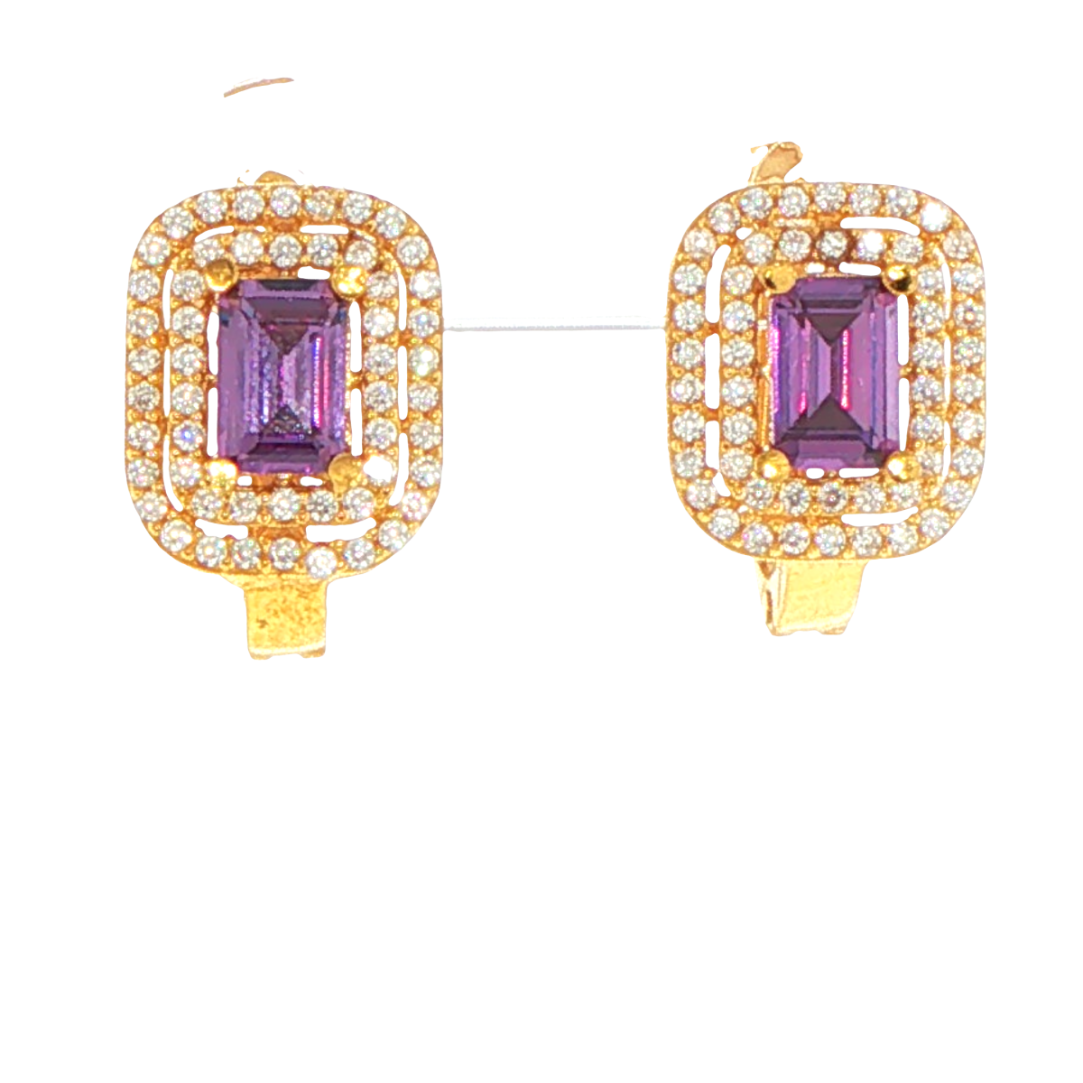 22ct Yellow Gold Amethyst Double Halo Stud Earrings - Mega Cash Sydney