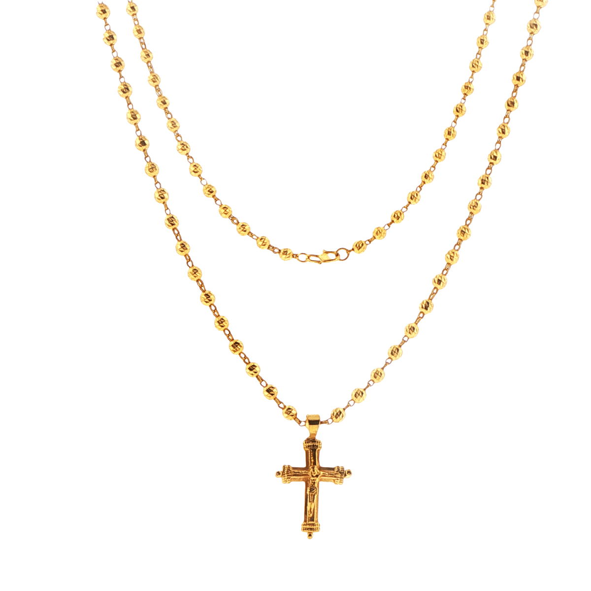 22ct Yellow Gold Beaded Chain Necklace with Crucifix Pendant - Mega Cash Sydney