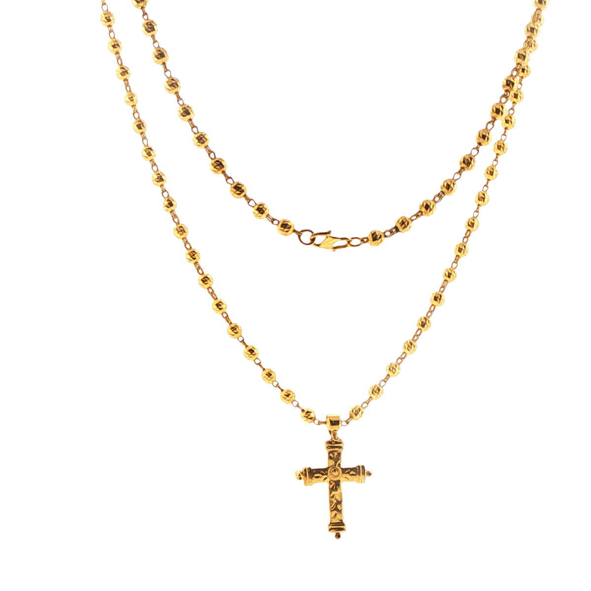 22ct Yellow Gold Beaded Chain Necklace with Crucifix Pendant - Mega Cash Sydney