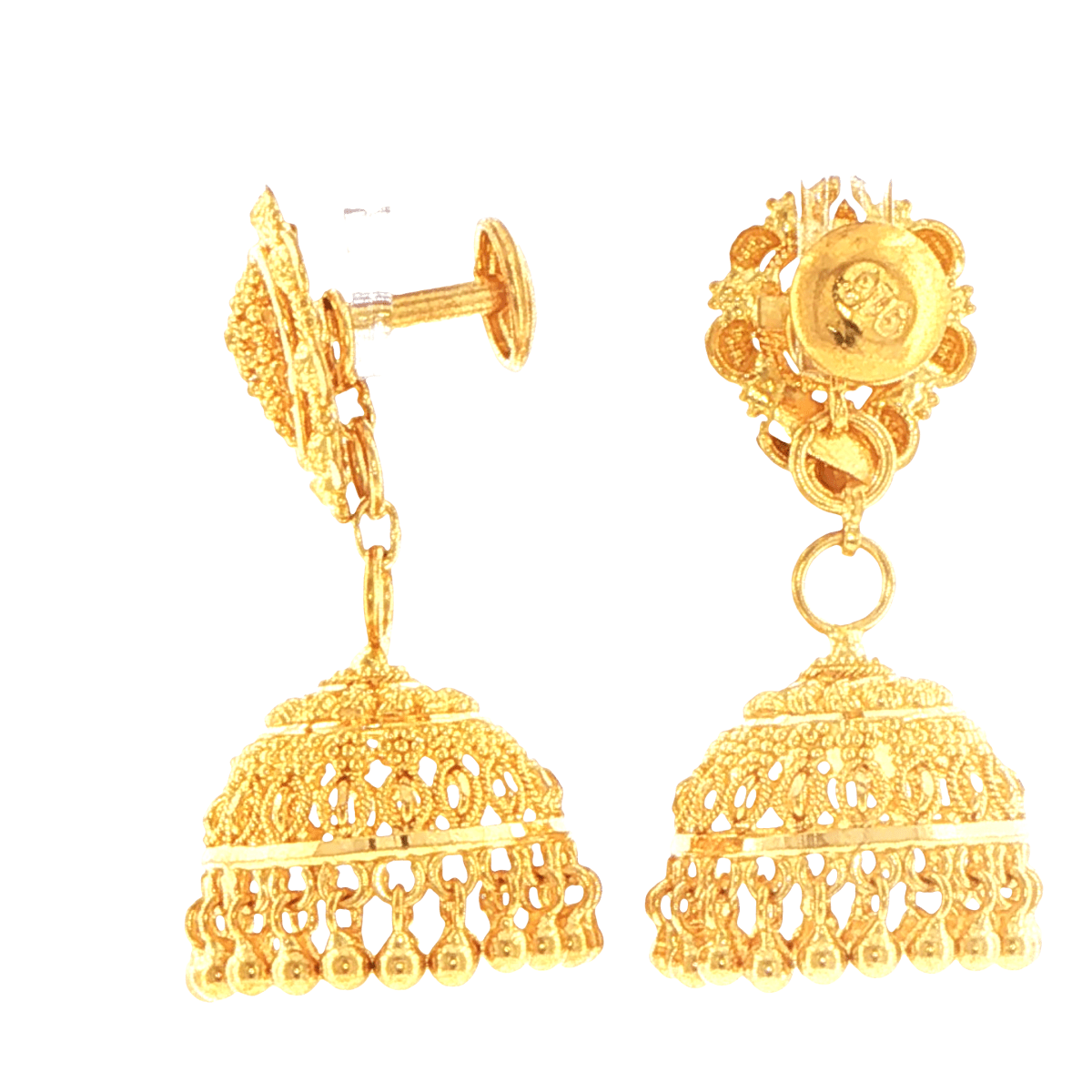22ct Yellow Gold Intricate Filigree Jhumka Drop Earrings - Mega Cash Sydney