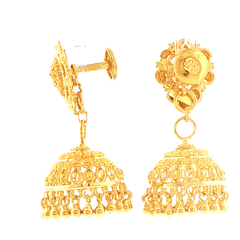 22ct Yellow Gold Intricate Filigree Jhumka Drop Earrings - Mega Cash Sydney