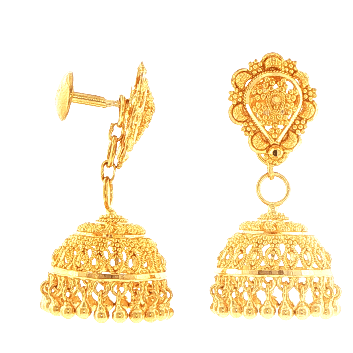 22ct Yellow Gold Intricate Filigree Jhumka Drop Earrings - Mega Cash Sydney