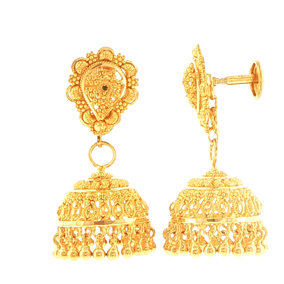 22ct Yellow Gold Intricate Filigree Jhumka Drop Earrings - Mega Cash Sydney