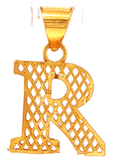 22ct Yellow Gold Letter R Initial Pendant with Lattice Design - Mega Cash Sydney