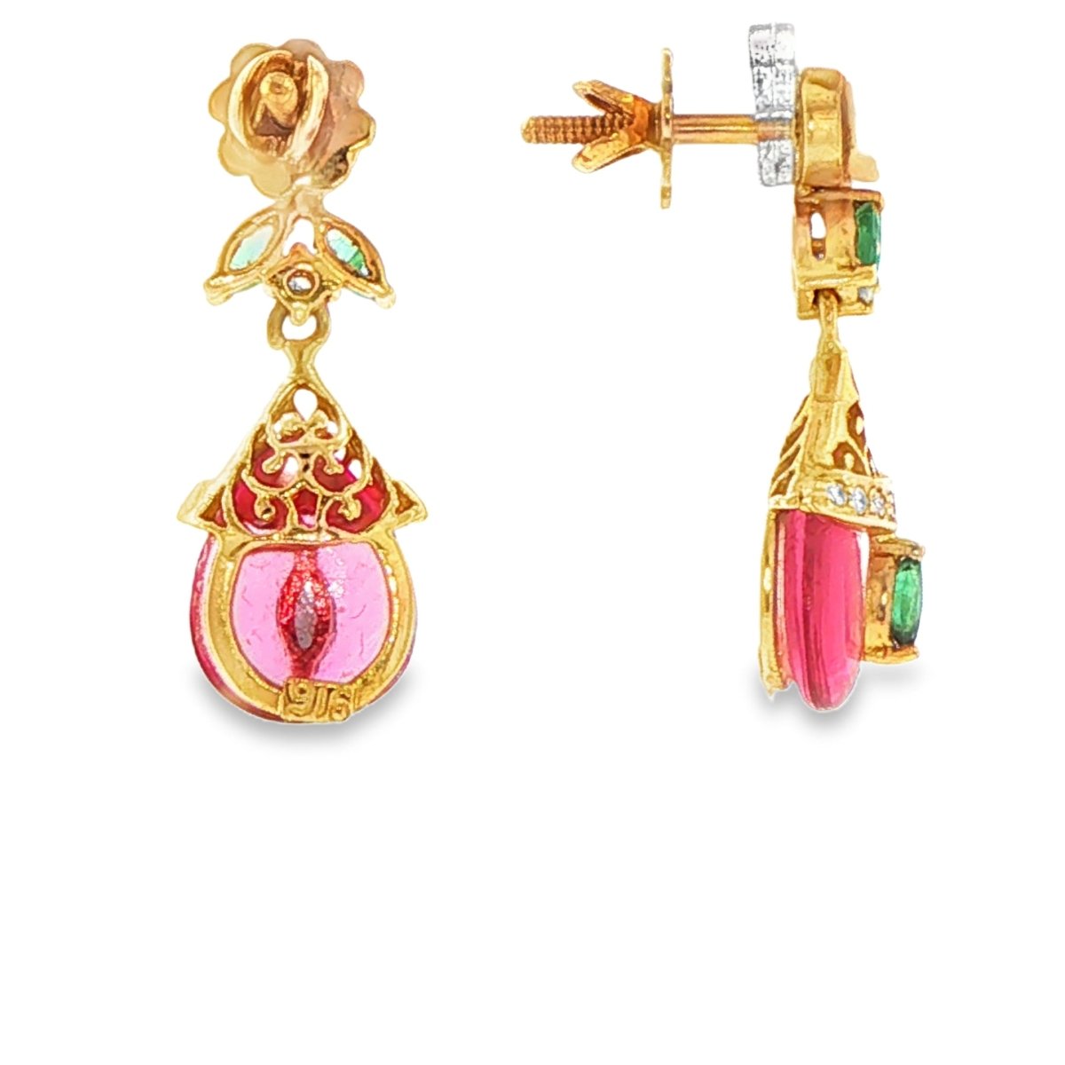 22ct Yellow Gold Pink Stone Drop Earrings with Pearl Accents - Mega Cash Sydney