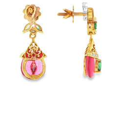 22ct Yellow Gold Pink Stone Drop Earrings with Pearl Accents - Mega Cash Sydney