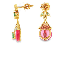 22ct Yellow Gold Pink Stone Drop Earrings with Pearl Accents - Mega Cash Sydney