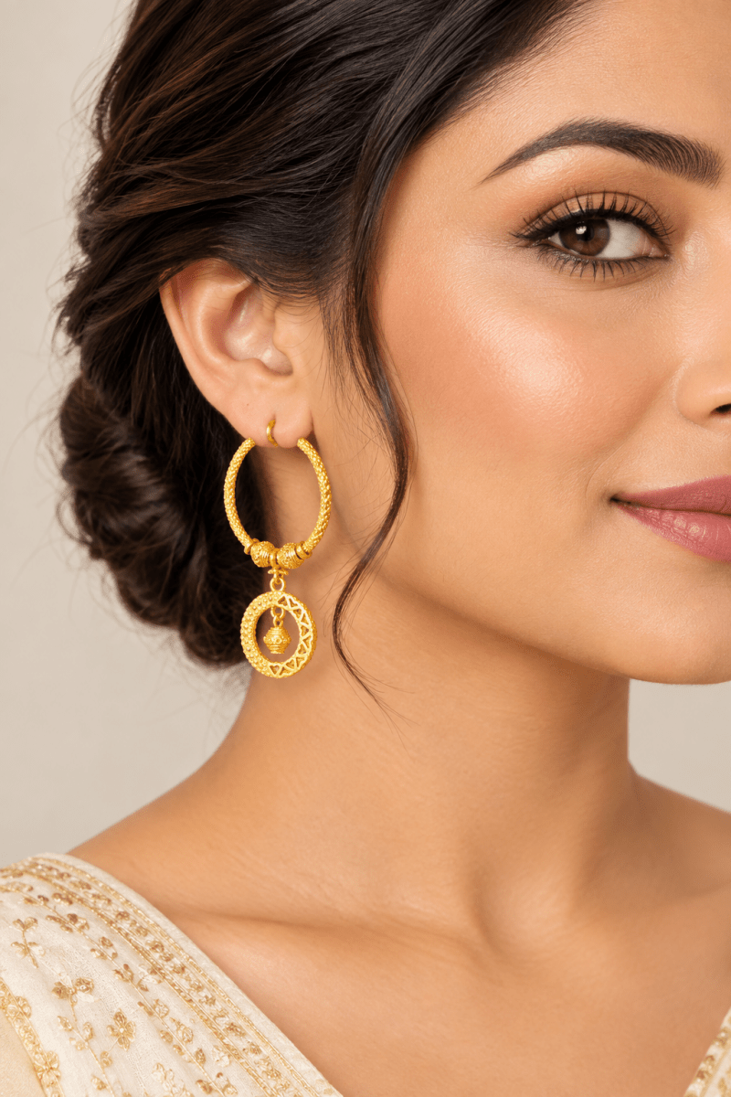 22ct Yellow Gold Textured Hoop Earrings with Dangling Motifs - Mega Cash Sydney