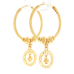 22ct Yellow Gold Textured Hoop Earrings with Dangling Motifs - Mega Cash Sydney