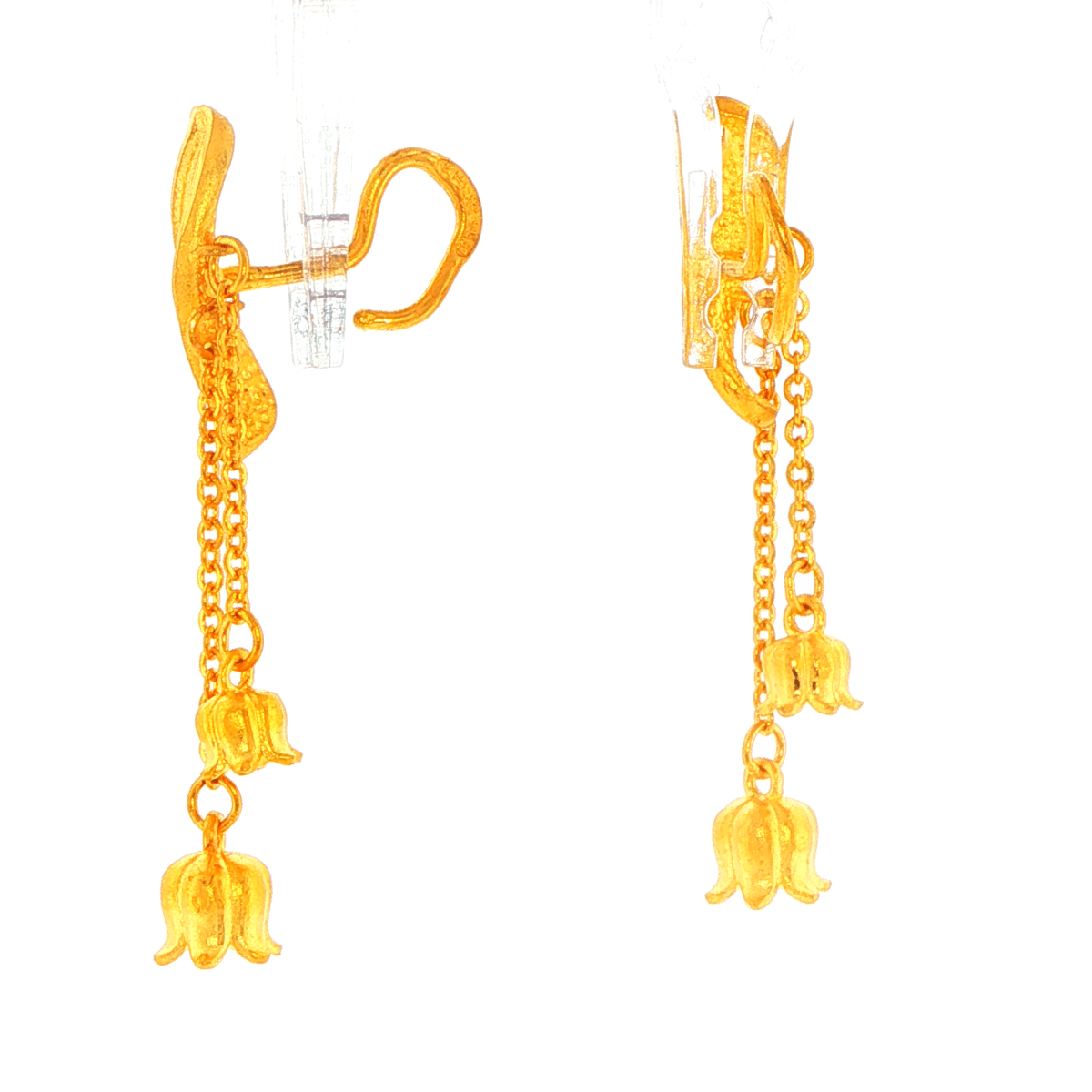 24ct Yellow Gold Floral Bell Dangle Earrings - Mega Cash Sydney