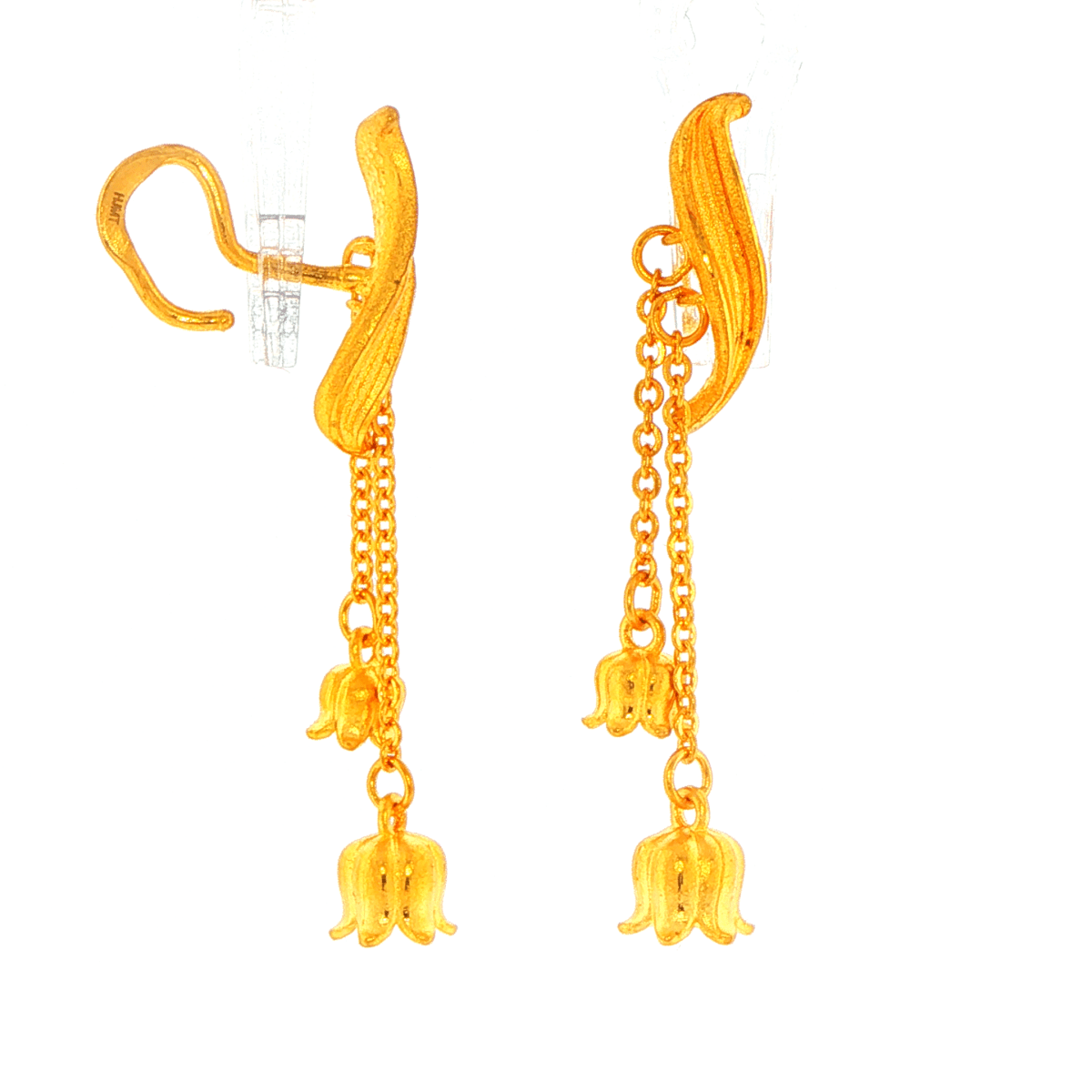 24ct Yellow Gold Floral Bell Dangle Earrings - Mega Cash Sydney