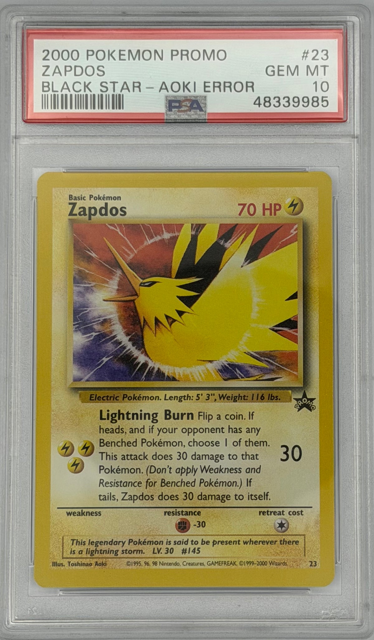Pokemon PSA 10 Zapdos 23 Black Star Promo Aoki Error