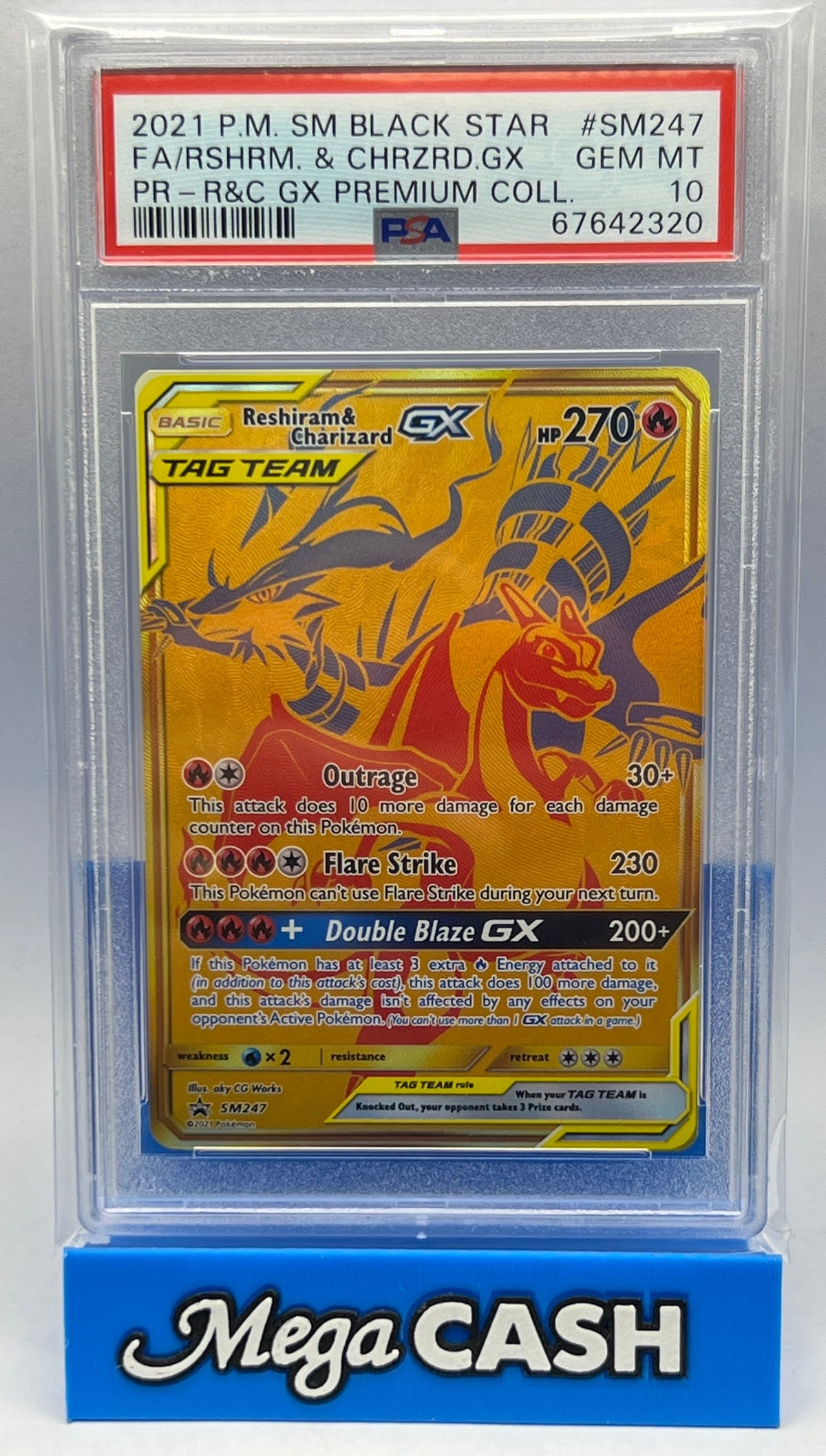 Pokemon - #SM247 Black Star Reshiram & Charizard GX PSA 10
