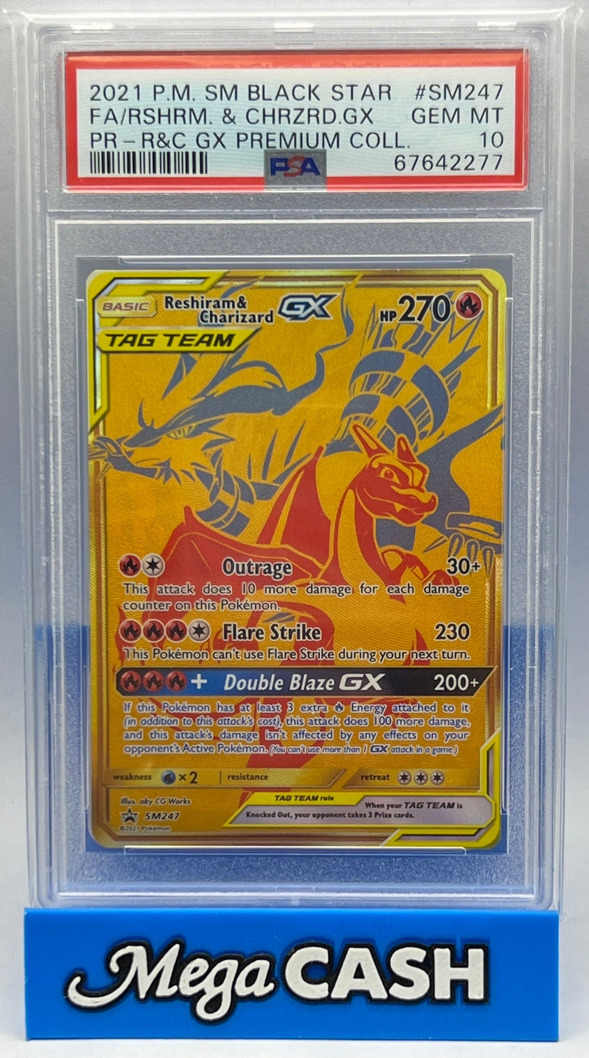 Pokemon - #SM247 Black Star Reshiram & Charizard GX PSA 10